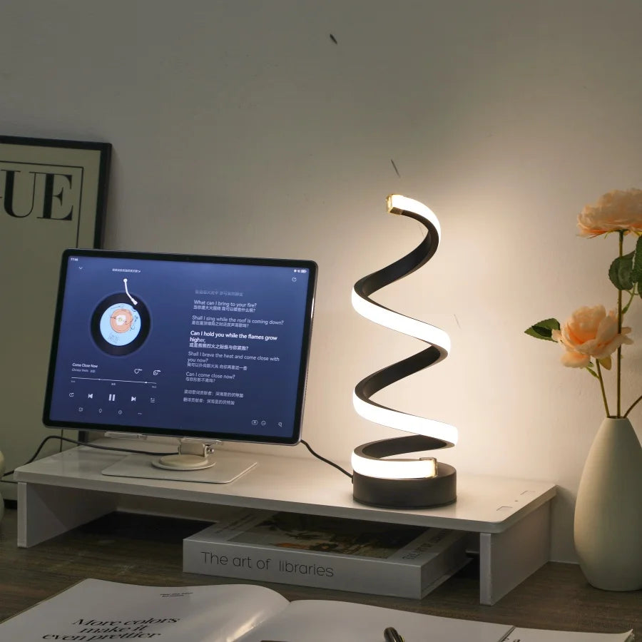1PC Simple Spiral External Emitting Bright  Desk Lamp, USB - Three-color Lighting