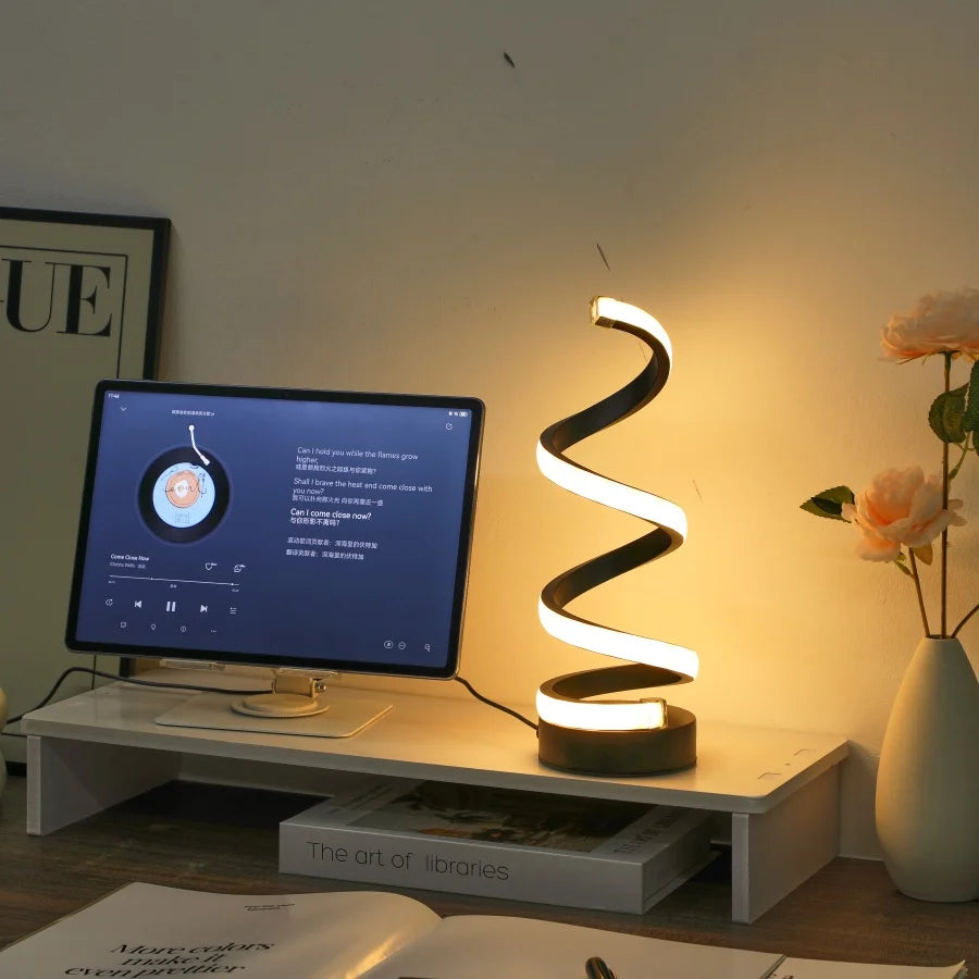 1PC Simple Spiral External Emitting Bright  Desk Lamp, USB - Three-color Lighting