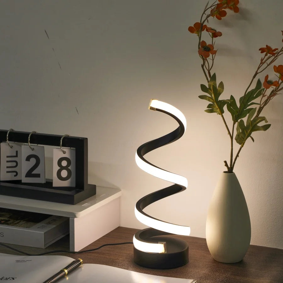 1PC Simple Spiral External Emitting Bright  Desk Lamp, USB - Three-color Lighting