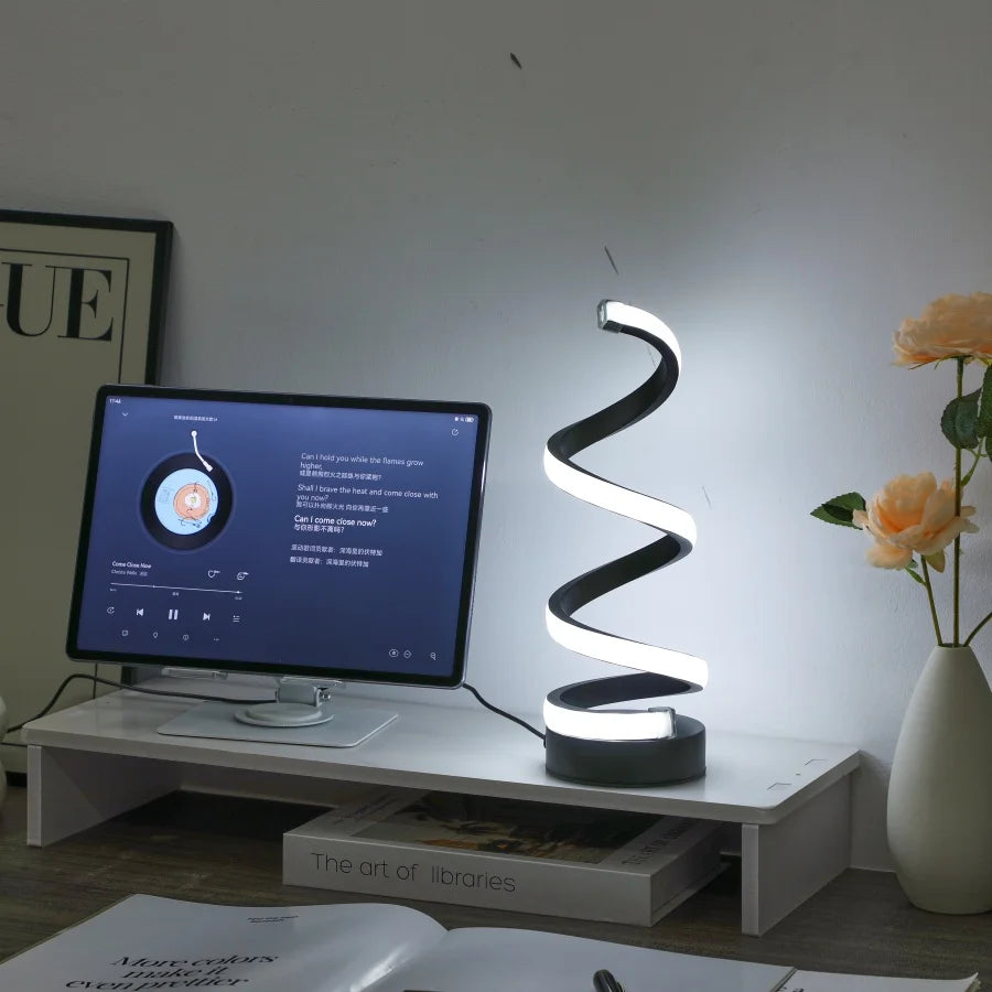 1PC Simple Spiral External Emitting Bright  Desk Lamp, USB - Three-color Lighting